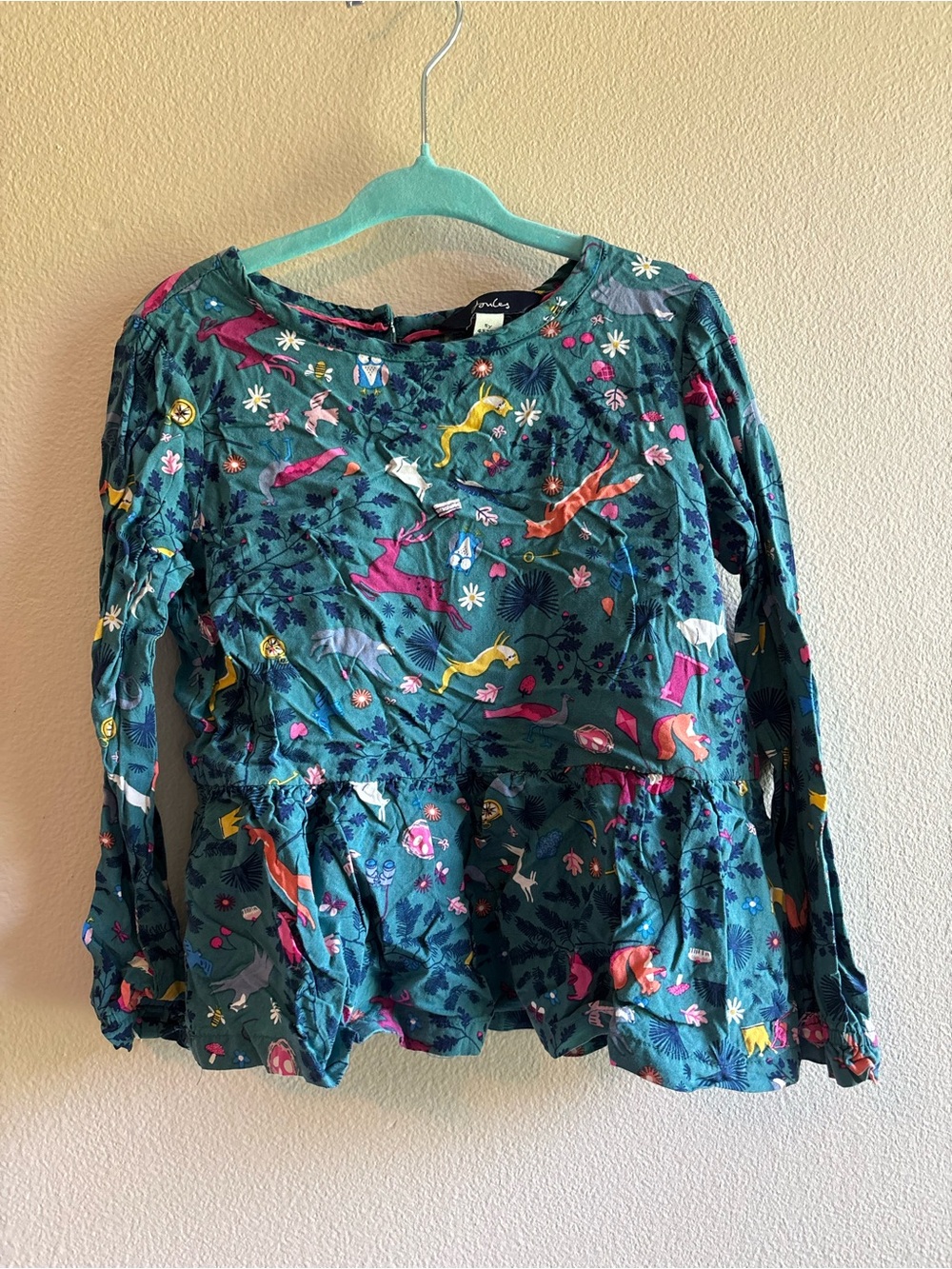 Joules Teal Tee with Multicolor Woodland Animal & Floral Print